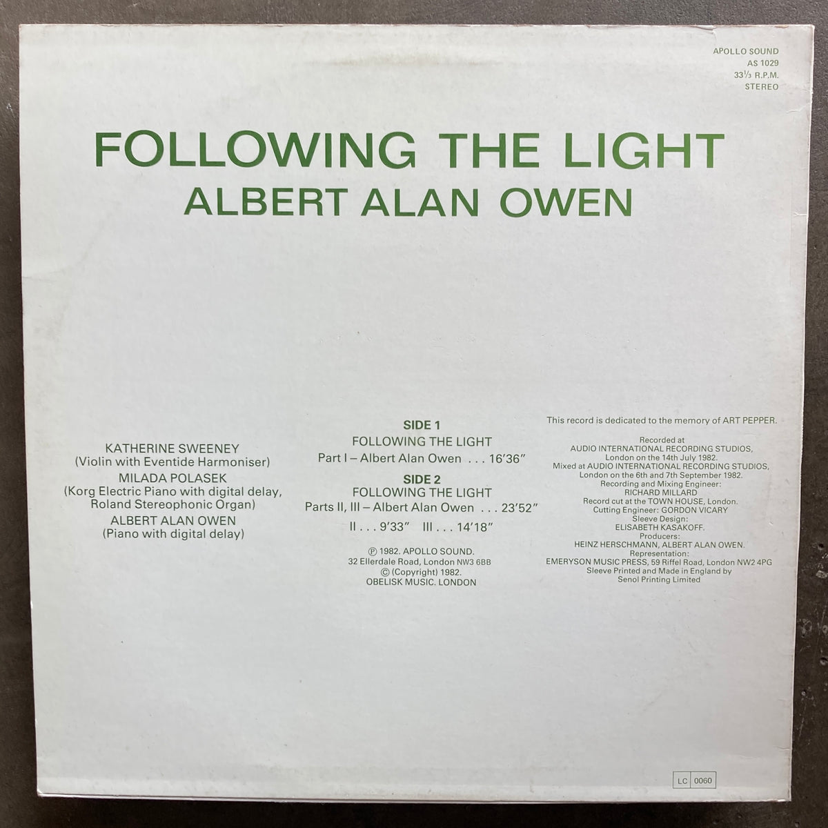 Albert Alan Owen ‎- Following The Light - All Night Flight Records