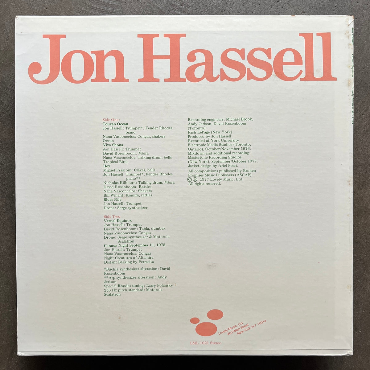 Jon Hassell – Vernal Equinox – All Night Flight Records