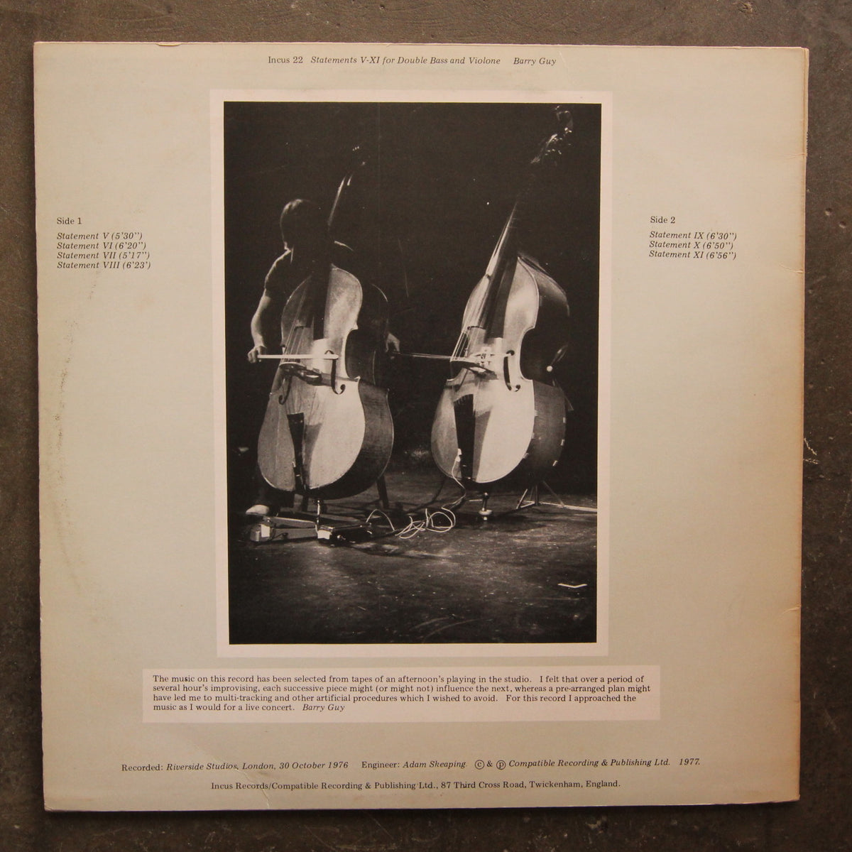 Barry Guy / Statements V-XI - LP 【公式通販】